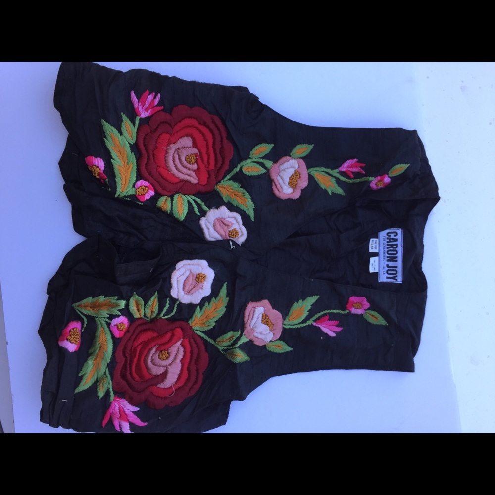 Silk hand embroidered floral vest